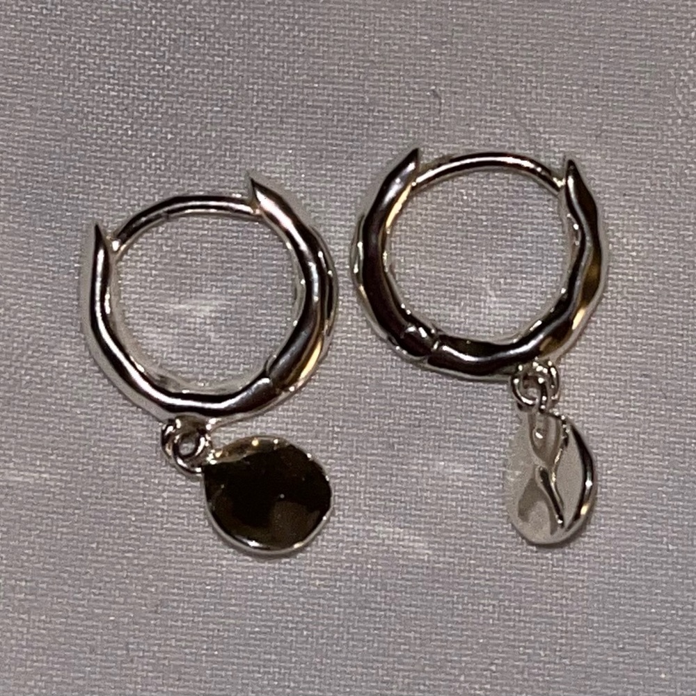 Hammered Silver Huggie Earrings with Charm